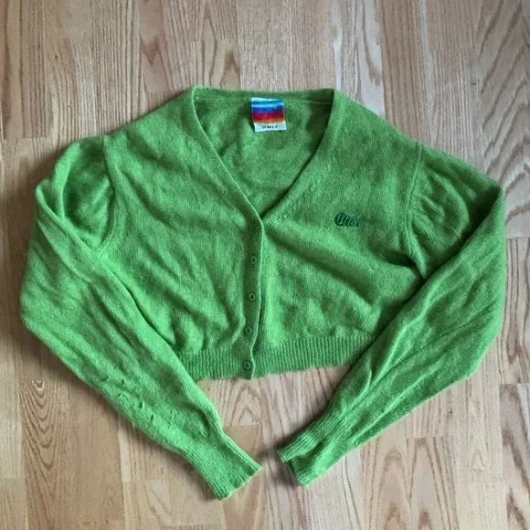 Unif Cropped V-Neck Green Cardigan Sweater - Picture 2 of 3